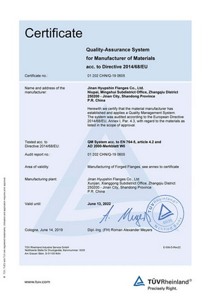 ISO9001-2015 TUV Rheinland for flanges manufacturing and sales